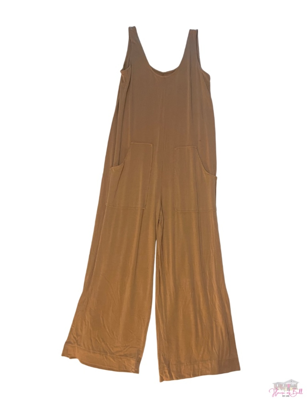 LOFT Sleep Tan Camel Brown Wide Leg Jumpsuit Front Pockets XS Lounge Romper